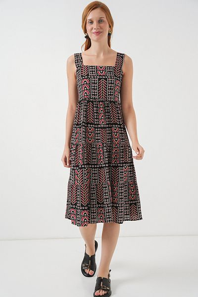 Bigdart Women's Patterned Strap Midi Dress 2577 - Black