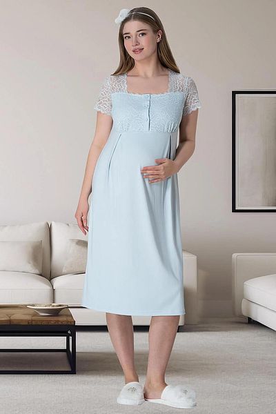 Mavelle Women's Striped Long Dress Maternity Maternity Nightgown Set 6006