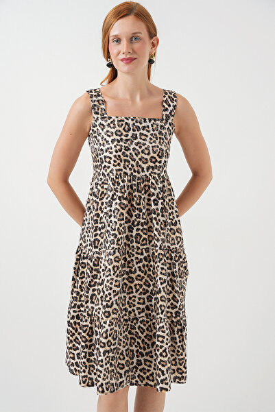 Bigdart Γυναικείο Μίντι Φόρεμα με σχέδιο 2577 - Καφέ