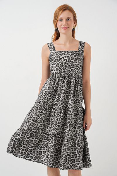 Bigdart Women's Patterned Strap Midi Dress 2577 - Anthracite