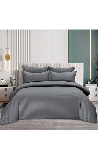 Generic Umeema Soft Cotton Striped Duvet Cover Set Fitted Bedsheet with Pillowcases 6 Pieces King Size (220x