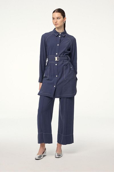 Zühre Indigo Double Suit with Belt Pocket Detail Tk-1629