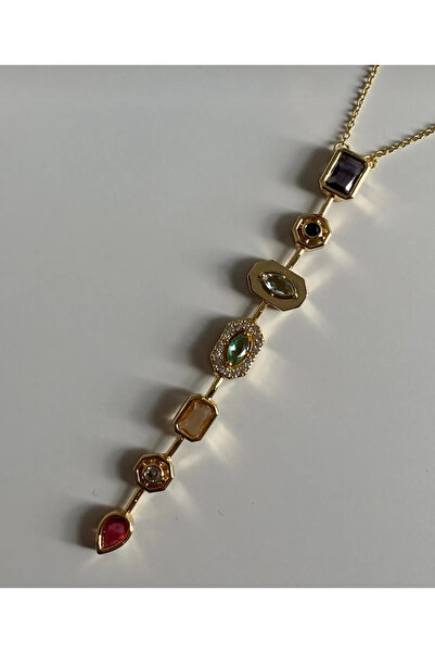 süza home قلادة من الفولاذ متعدد 7 عناصر من الحجر الملون على شكل حرف Y موديل ...