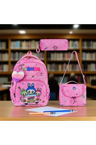 JOJO KIDS Children's Labubu Primary School Backpack, Set of 3, Thermal Nutrition, Pen Holder, Orthopedic Bag
