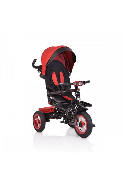 byox Jockey Red children's tricycle with rotating seat and adjustable backrest, 2 sets of footrests