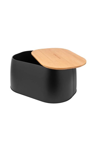 ALTOM DESIGN Altom bread box, black metal, bamboo lid, 33.5x23.5x15.5 cm