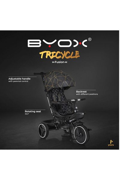 byox Tricicleta pentru copii Fusion Beige,Maner parental reglabil pe inaltime,Scaun rotativ la 360 g