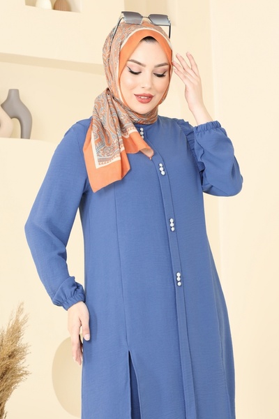 ModaMerve Fırfır Detay Tesettür Takım PL9125-MS İndigo