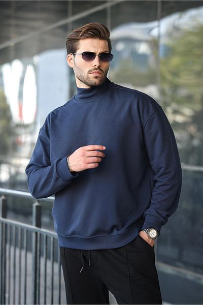 Madmext Navy Blue Half Turtleneck Men's Basic Sweatshirt E7158