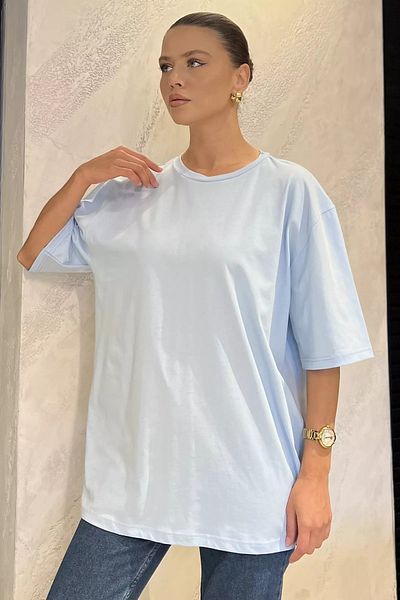 GÜLSELİ Blue Basic Casual Women's T-Shirt