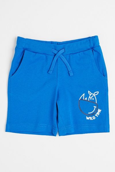 İDO IDO, Cotton Shorts with Adjustable Waist, Royal Blue, White Optical, 128 CM