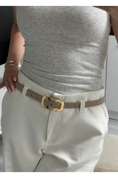 KİLİGİSTANBUL Mink Like Gold Buckle Belt 2 cm Width, 100 cm Length