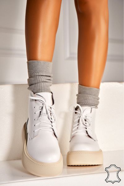 Joana Women's White Genuine Leather Boots Shirin