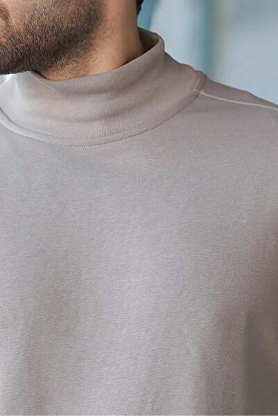 Madmext Painted Gray Half Turtleneck Men's Basic Sweatshirt E7158