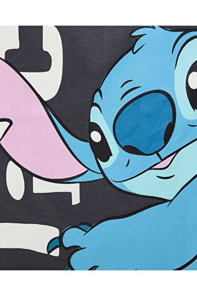 R&B Stitch Print T-Shirt with Crew Neck and Short Sleeves