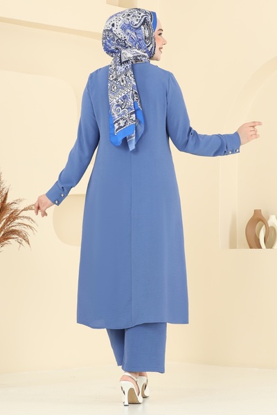 ModaMerve Aksesuar Düğmeli İkili Takım PL9136-MS İndigo