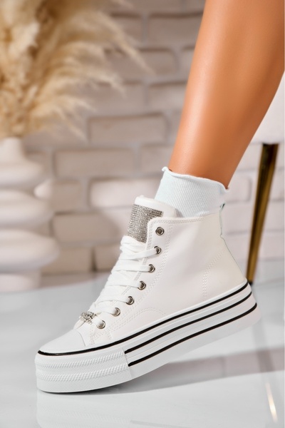 Joana Γυναικείες λευκές μπότες Alysen με επένδυση γούνας από οικολογικό δέρμα