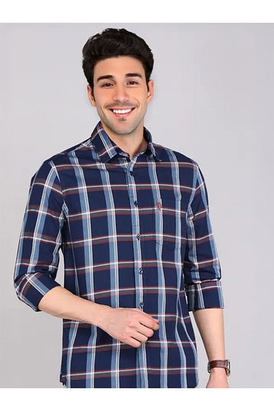 U.S. Polo Assn. U.S. Polo Assn. Men's Navy Tailored Fit Checkered Casual Shirt