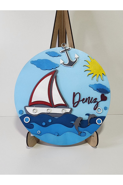 Home Kişiye Özel Gemi Temalı Ahşap Duvar Bebek Kapı Süsü - Hastane Çıkışı İçi...