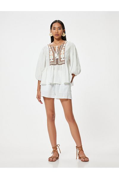 Koton Beige Women's Puff Sleeve Blouse