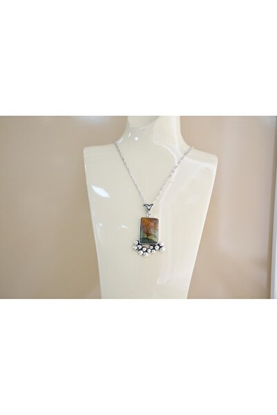 BlackCraft Nature Silver Frame Emerald Women's Necklace