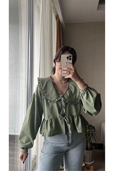 DYCboutiq baglamalı hakı yesıl kımono gomlek