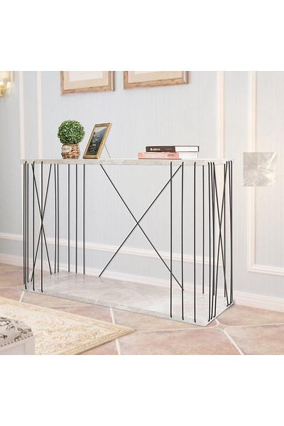 BAITY Modern Wooden and Iron Console Table with Gray Marble Finish