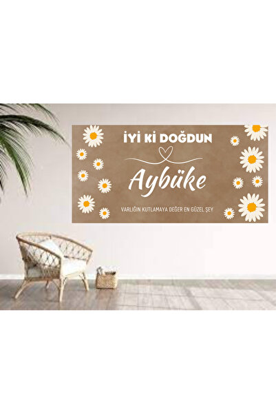 Home Kişiye Özel Papatya Temalı Doğum Happy Birthday Afiş Duvar Pankart 100x5...