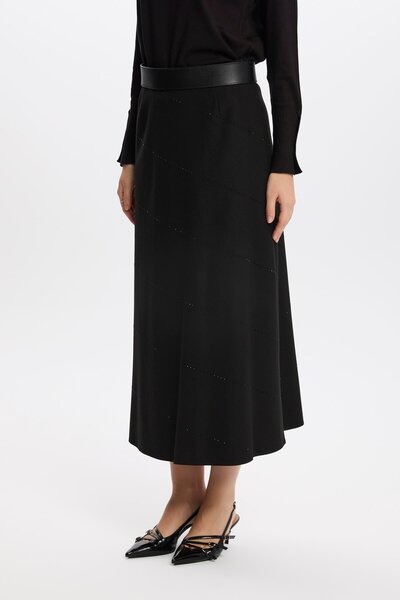 Zühre Black Skirt with Stripe Detail Etk-0165