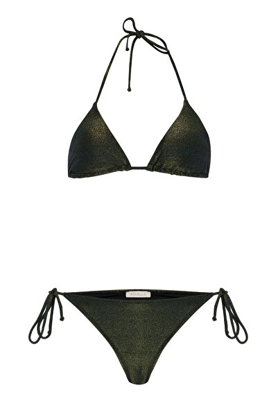 AQUELLA Σετ μπικίνι Lurex Gold Glitter Green Triangle