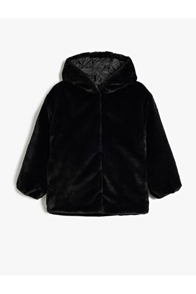Koton Black Girl's Shearling Coat