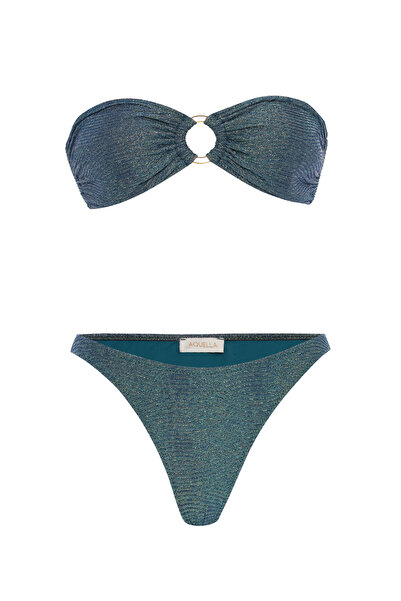 AQUELLA Bikini fără bretele cu cataramă argintie indigo