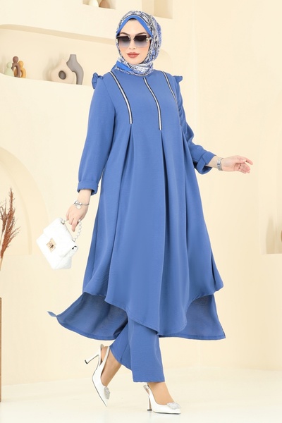 ModaMerve Sim Şeritli Tesettür Takım PL9139-MS İndigo