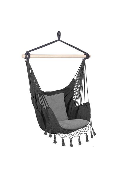 SERSIMO Hanging swing hammock for home or garden, gray with pillows, 130x100cm, 150kg