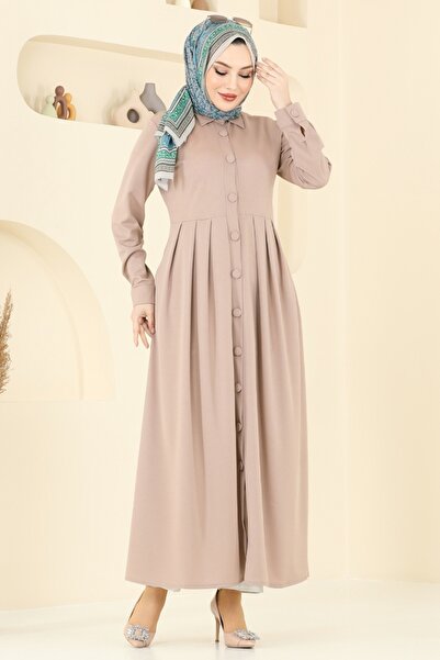 ModaMerve Önden Düğmeli Elbise Ferace 23008UKB139-MS Vizyon