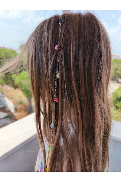 LORESİMA AKSESUAR Silver Color Rose Detail Hair Chain ​​(Chain ​​Length 45cm)