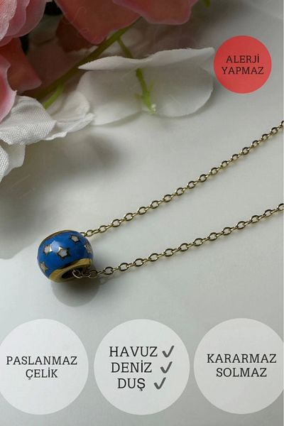 SEVGİLİ TAKI Star Embroidered Gold Steel Chain Necklace |   Miracle Series