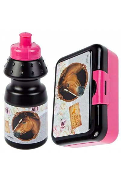Starpak Set cutie de prânz și sticlă de apă pentru copii, Starpak, model cal, plastic, 350 ml, negru/roz