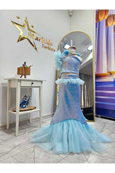 Star Kids Mermaid Costume Blue- Girl's Mermaid Dress-Fishtail Mermaid Dress