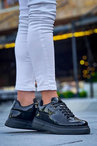 BESKAR Kb X20 Charcoal Patent Leather Casual Men's Shoes – Lightweight Construction