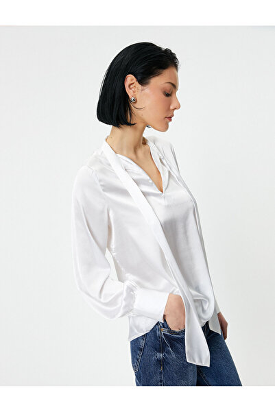 Koton Beige Women's Tie Detail Satin Blouse