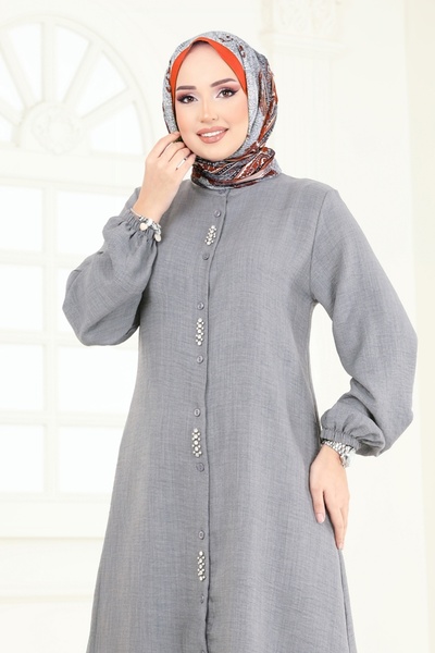 ModaMerve Önü Taşlı Takım 23004UKB139-MS Gri