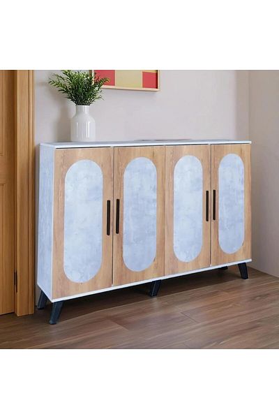 BAITY Shoe Cabinet 4 Doors Malaysian Wood Gray and Wooden - MLY-1052