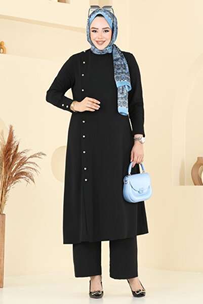 ModaMerve Aksesuar Düğmeli İkili Takım PL9136-MS Siyah