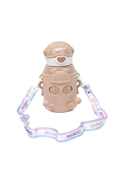 B4U Stainless steel thermos for kindergarten children, pop-up flip-top with straw, funny characters, beige, 500 ml 1317