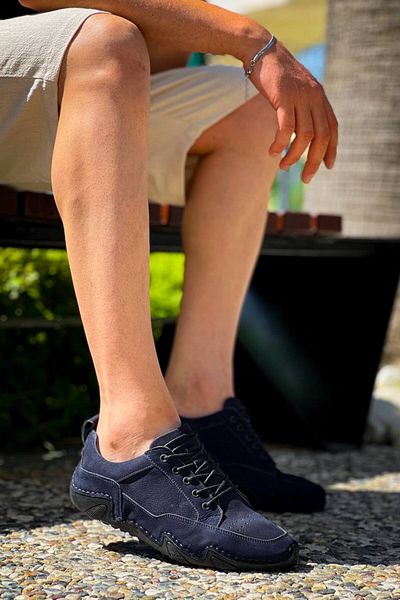 Kuback Kbdx1 Navy Blue Leather Casual Men's Shoes