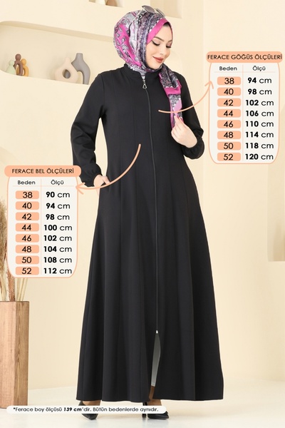 ModaMerve Önden Fermuarlı Pardesü Ferace 23003UKB139-MS Siyah