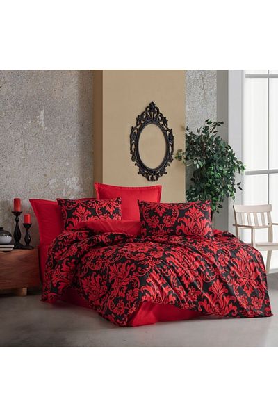 Pucioasa Double bed linen made of 100% cotton with red baroque print, Calligra