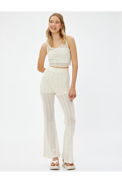 Koton Strappy Lined Fishnet Ajoure U Neck Crop Tank Top