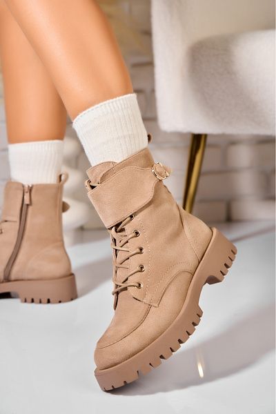 Joana Women's Khaki Fur-lined Boots Made of Eco-Suede Leather Torrie